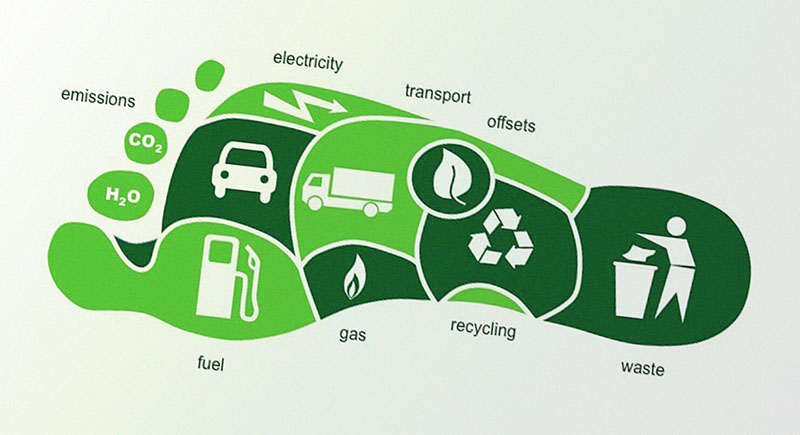 Image of a green human foot showing carbon footprint of human species.