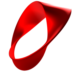 A photo of iSeek logo -  a red mobius strip